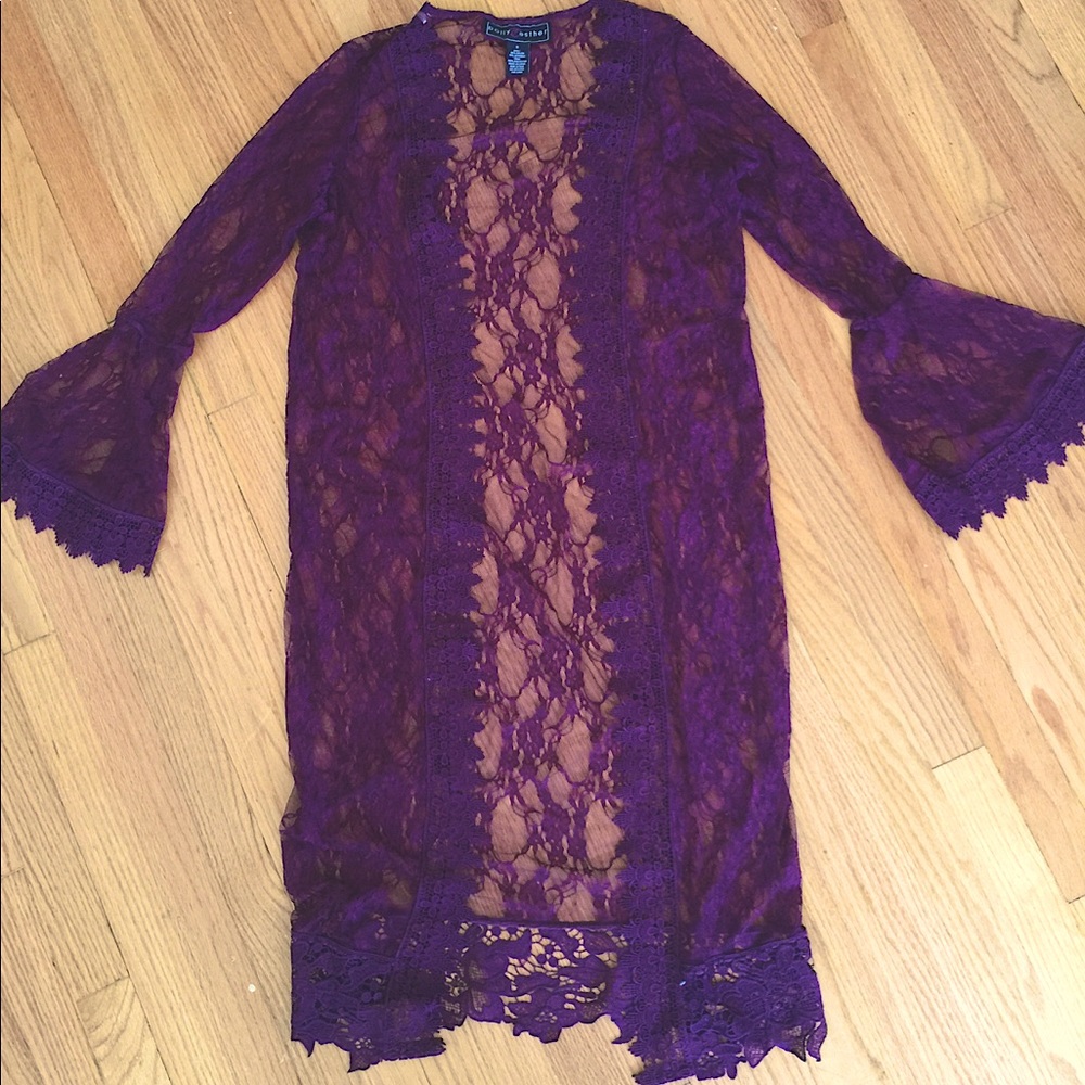 Long lace eggplant purple boho cardigan kimono